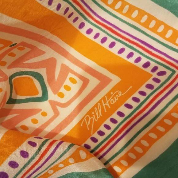 Bill Haire Vintage Orange & Green Art Deco Square Scarf  25"x 25" - Picture 2 of 8